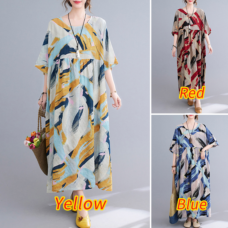 Đầm Maxi ZANZEA Ngắn Tay In Họa Tiết Hình Học Sành Điệu Cho Nữ