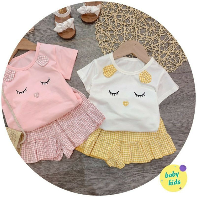 [8-20kg] Set bộ cotton quần giả váy heo đi ngủ dễ thương cho bé