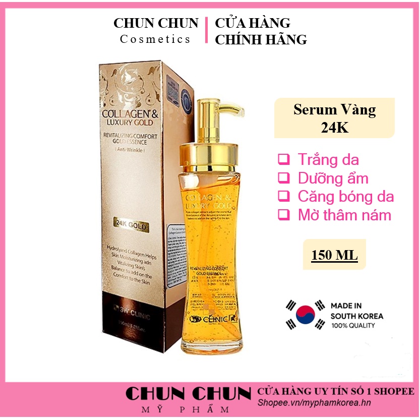 Serum vàng 24k dưỡng trắng da dưỡng ẩm Luxury Gold chống lão hóa căng bóng da 3W Clinic Hàn Quốc 150ml