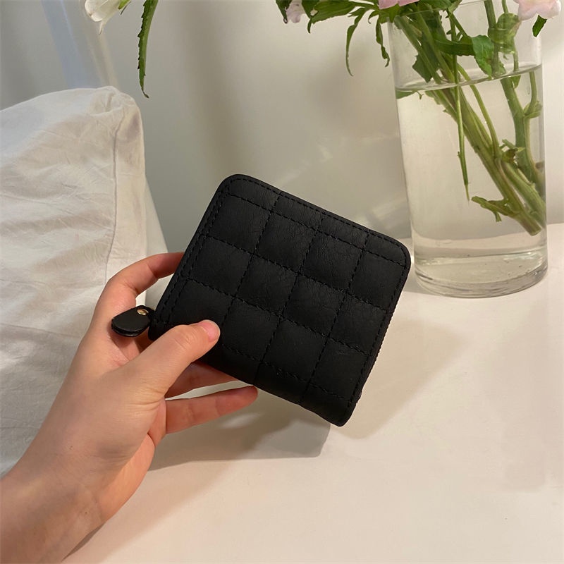 Ví Ngắn Mini Thêu Họa Tiết Xinh Xắn Có Khóa Kéo Tiện Lợi Dành Cho Nữ