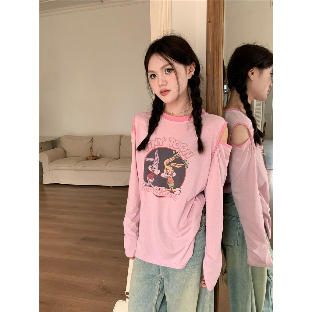 Áo Thun Tay Dài Chống Nắng Khoét Vai In Họa Tiết Hoạt Hình 63439