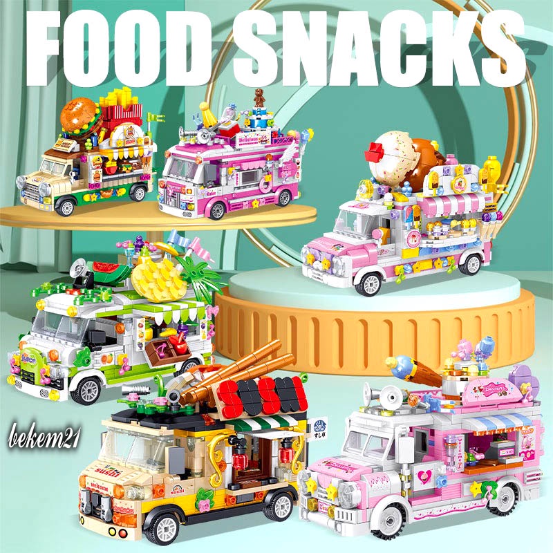 Lego Xếp Hình Con Gái Xe Chở Thức Ăn Food Snack Xe Chở Trái Cây Nước Uống đồ chơi ghép hình bé gái