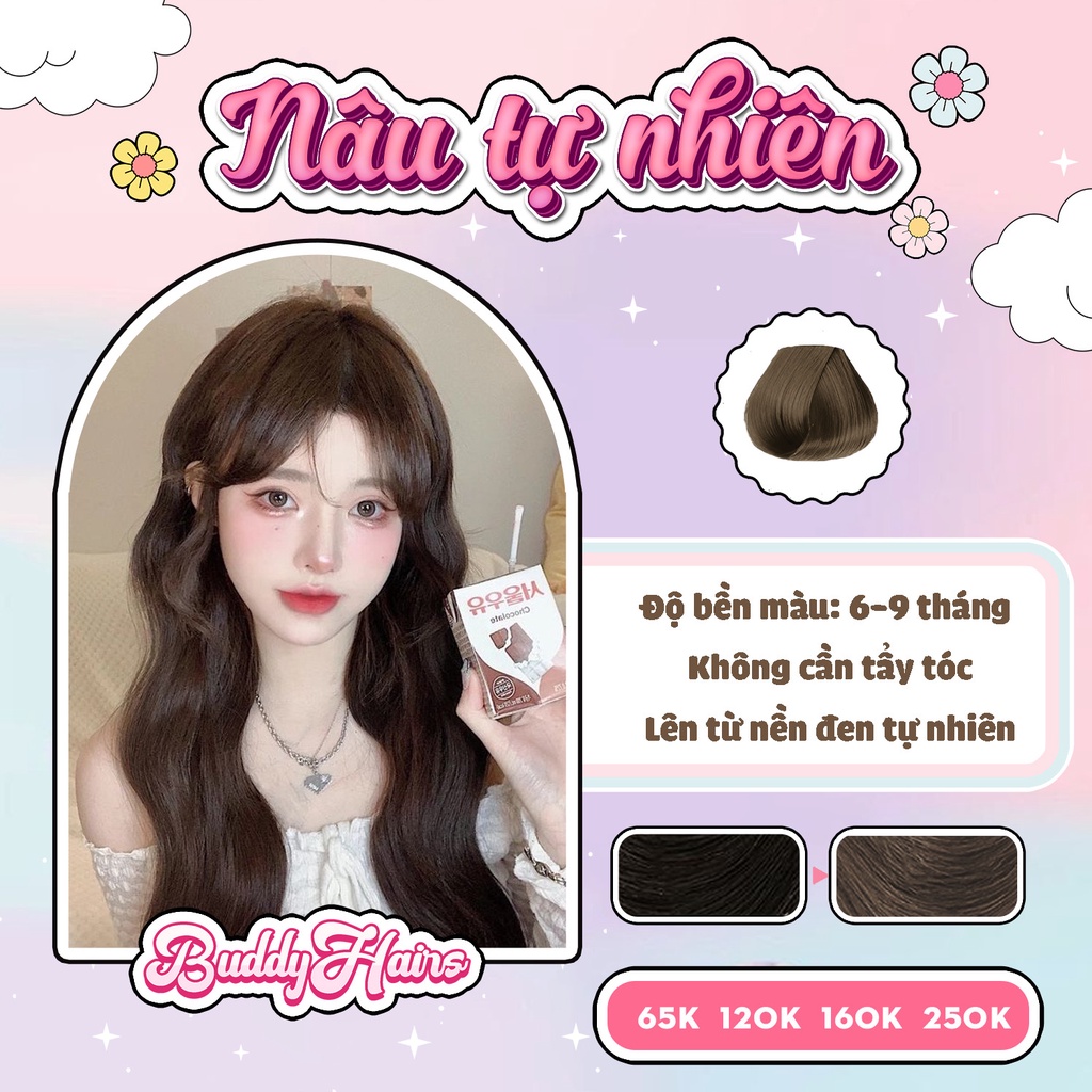 Thuốc nhuộm tóc NÂU TỰ NHIÊN không tẩy Buddyhairs , phù hợp với học sinh , công sở tặng kèm găng tay mũ trùm tiện ích