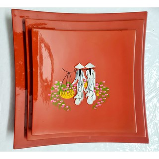 Bộ tranh đĩa sơn mài cô gái thiếu nữ áo dài