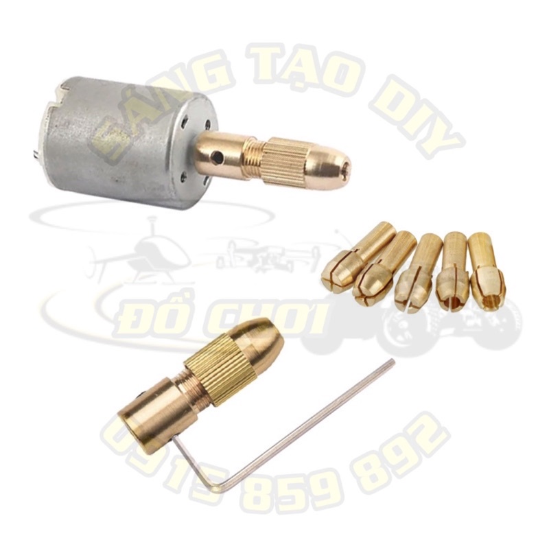 Bộ đầu kẹp mũi khoan mini từ 0.5~3mm làm bằng đồng. Dùng cho motor 180, 380, 550, 775
