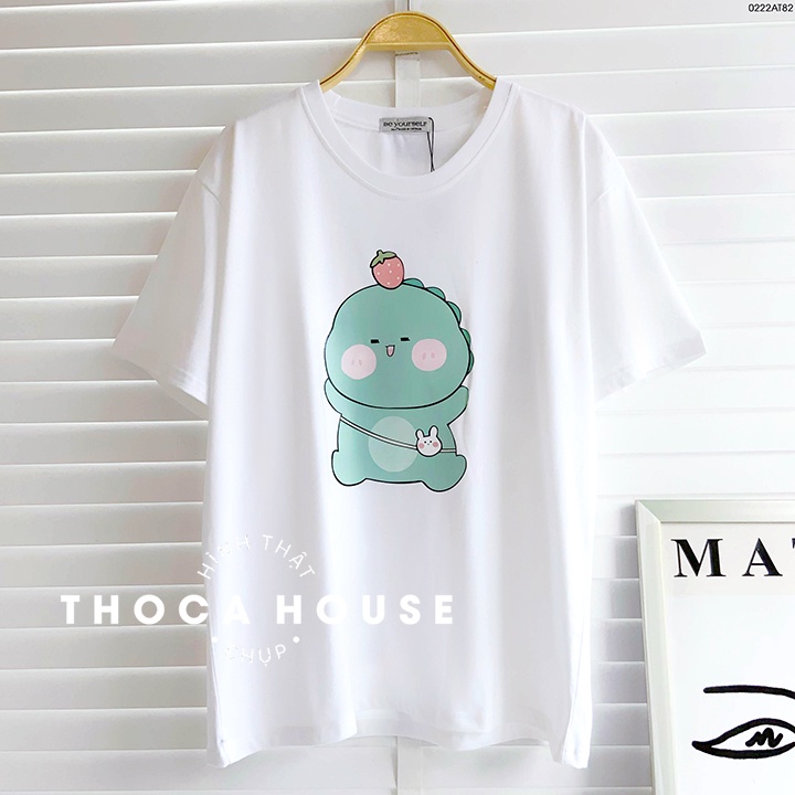 Áo thun teen oversize màu in hình khủng long THOCA HOUSE phù hợp mọi lứa tuổi, vải đẹp không nhăn