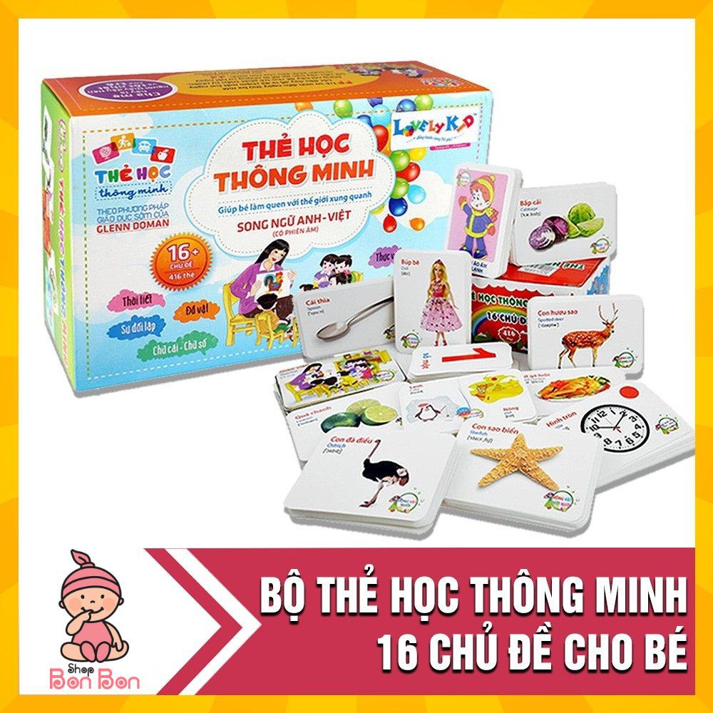 [Bán buôn] Bộ thẻ học thông minh 16 chủ đề tiếng Anh- tiếng Việt cho bé