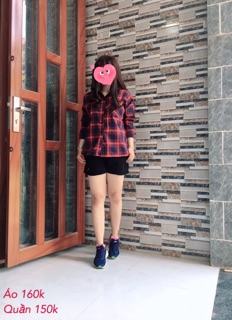 Áo sơ mi oversize caro đỏ