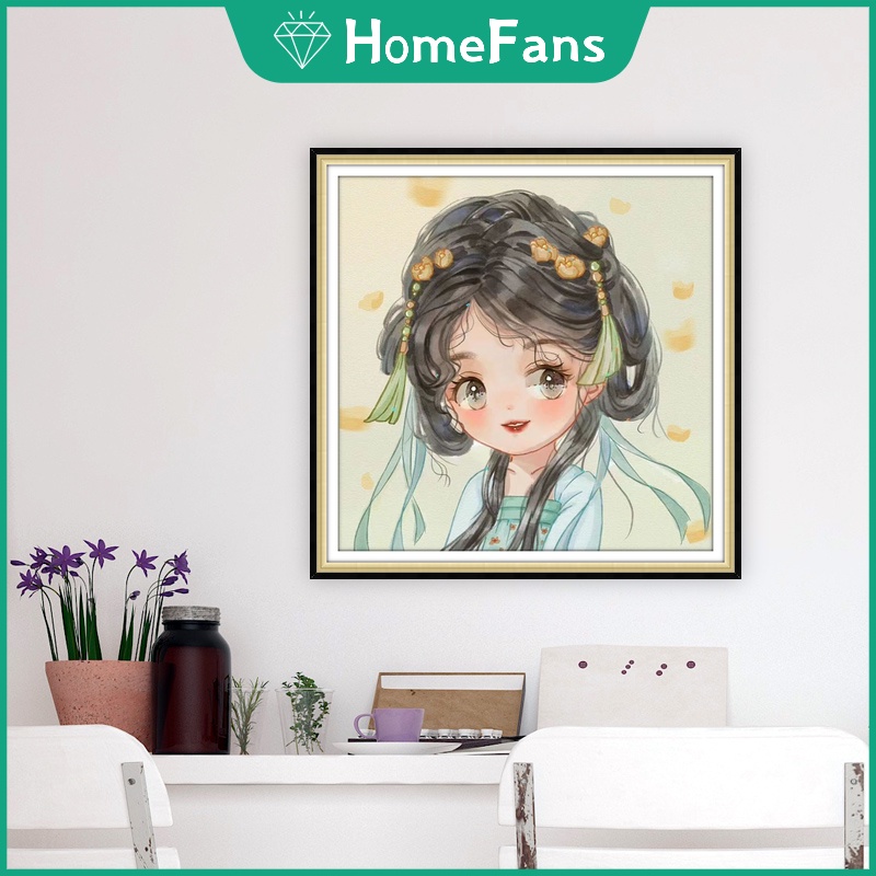 Bộ Tranh Đính Đá 5D Tự Làm 30x30cm / 40x40cm / 50x50cm Hình Cô Gái Xinh Xắn