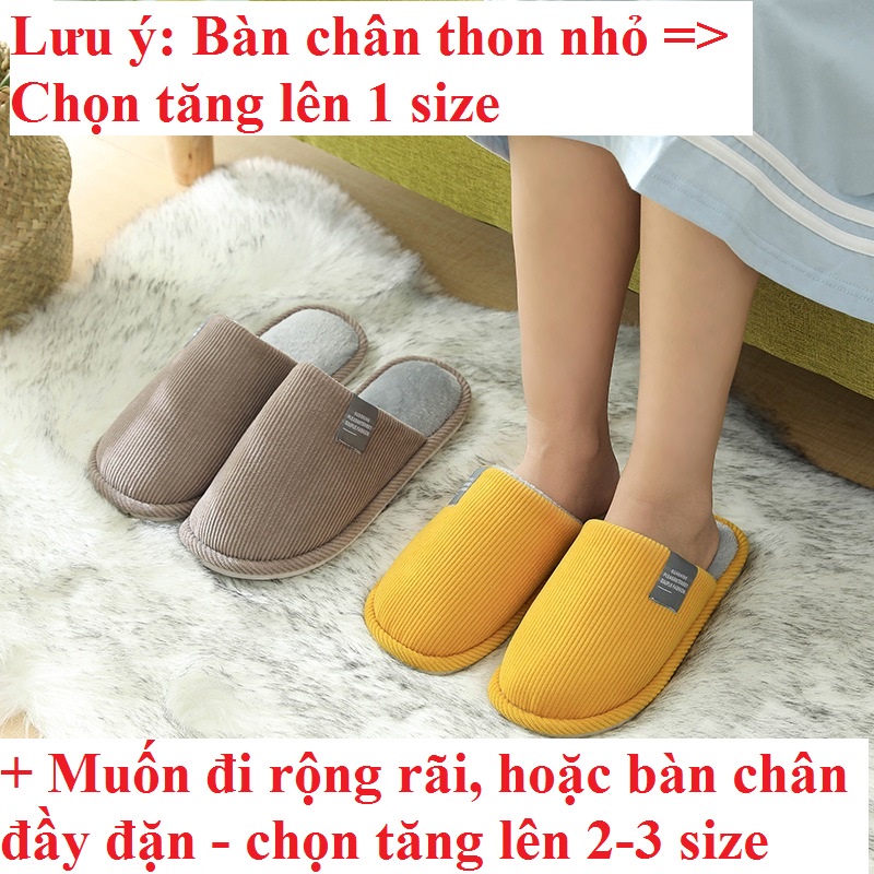 Dép bông đi trong nhà, dép lót lông mịn, đế cao su dẻo chống trơn trượt, mềm mại, êm chân