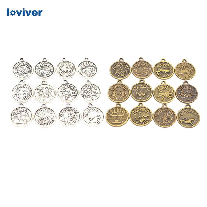 CHARMS Set 24 Mặt Dây Chuyền Hình 12 Con Giáp Bằng Đồng