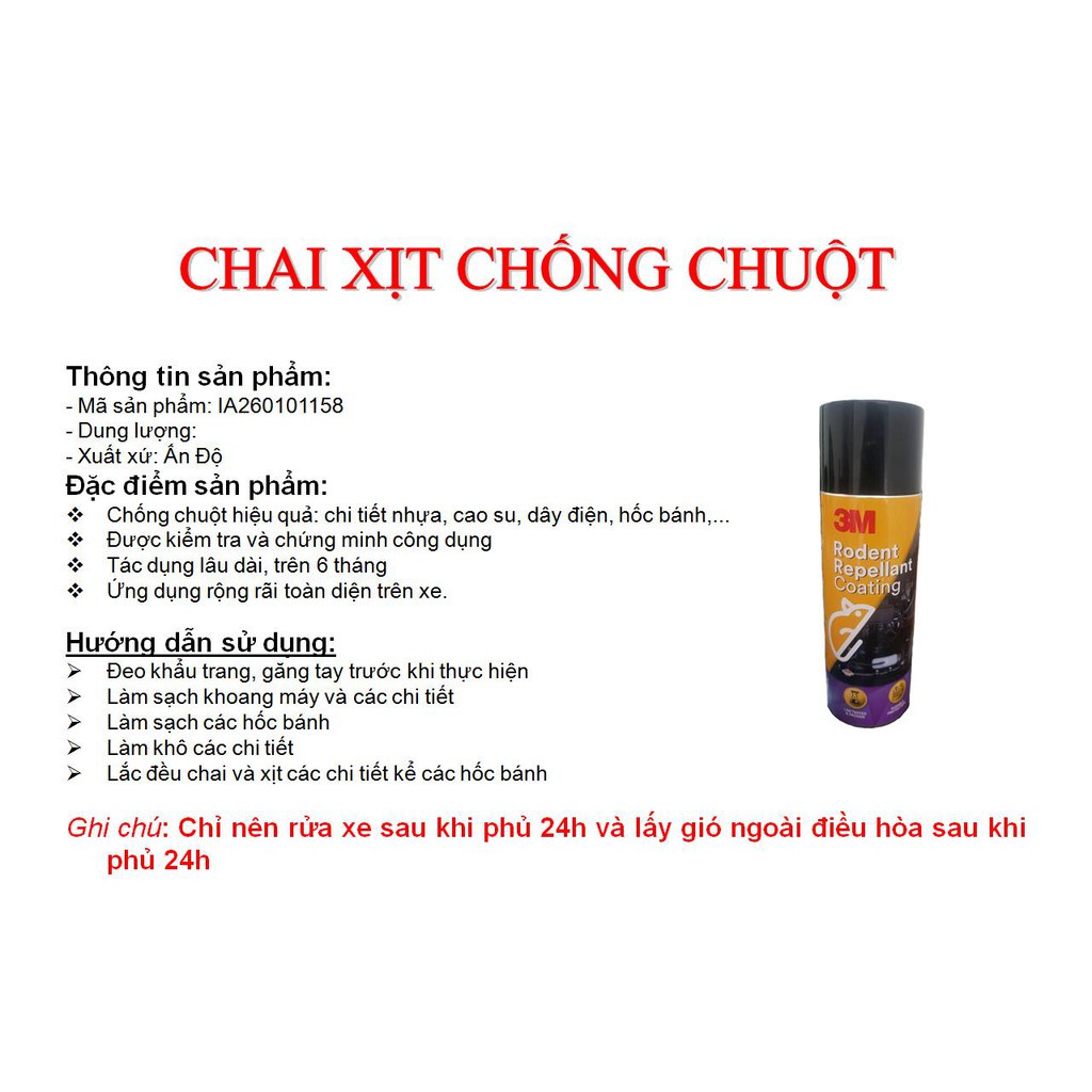 Chai Xịt Phủ Chống Chuột Xe Ô Tô 3M Đuổi chuột khỏi khoang động cơ-Mộc Lan Phụ Kiện Xế Yêu