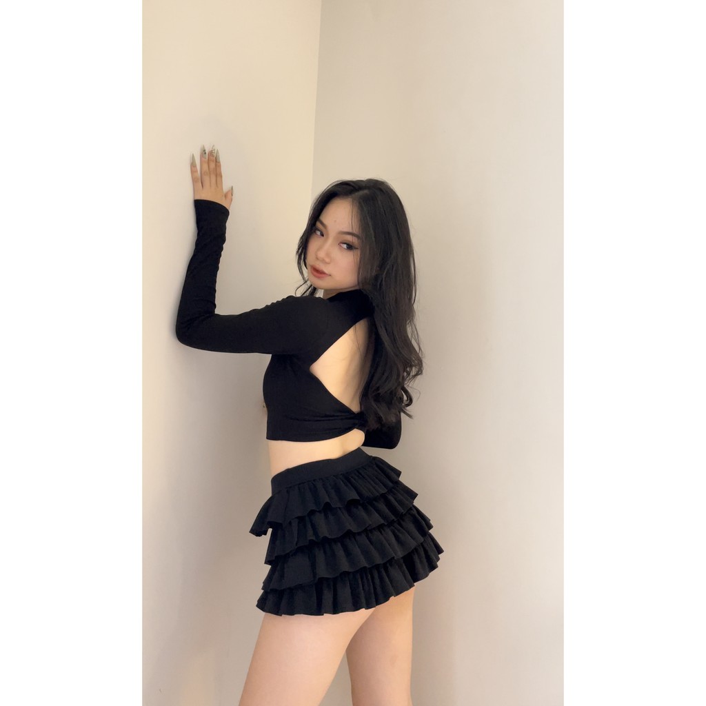 Áo tay dài Cosy, áo tay dài hở lưng, chất vải thun co giãn, mẫu dễ thương, style tây, áo croptop