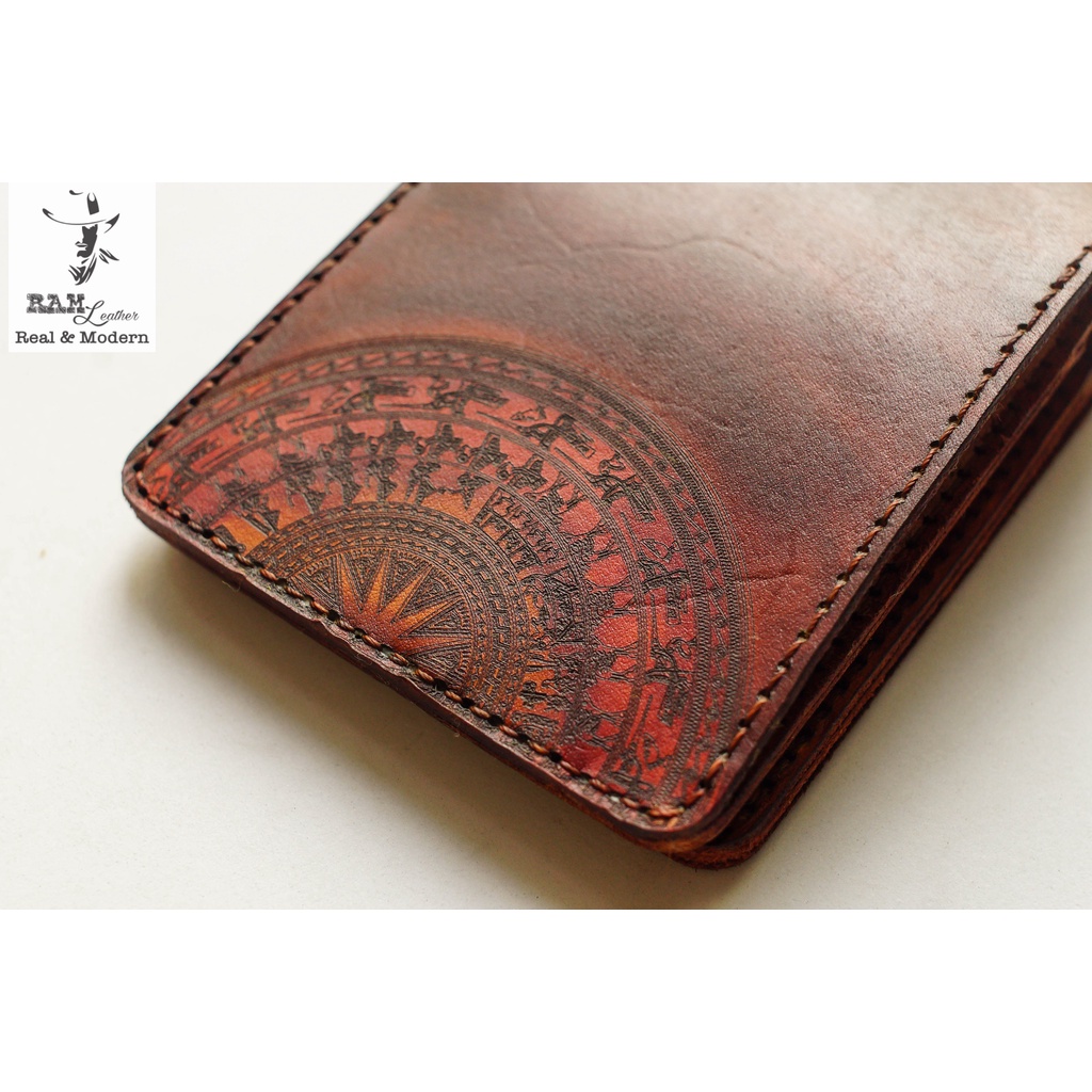 Ví nam nữ RAM Leather handmade da bò Italia Vegtan màu nâu đỏ vintage