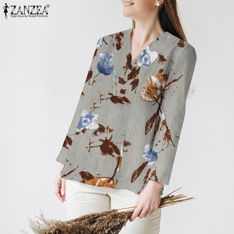 Zanzea Áo Sơ Mi Nữ Tay Dài Cổ Chữ V Họa Tiết Caro Phong Cách Vintage