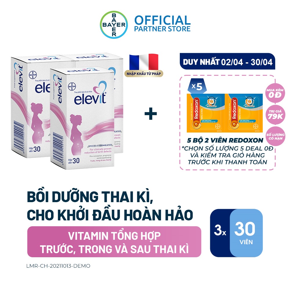 Bộ 3 Hộp Vitamin Bầu Tổng Hợp Elevit Cho Phụ Nữ Trước, Trong và Sau Thai Kỳ (30 Viên/ Hộp)