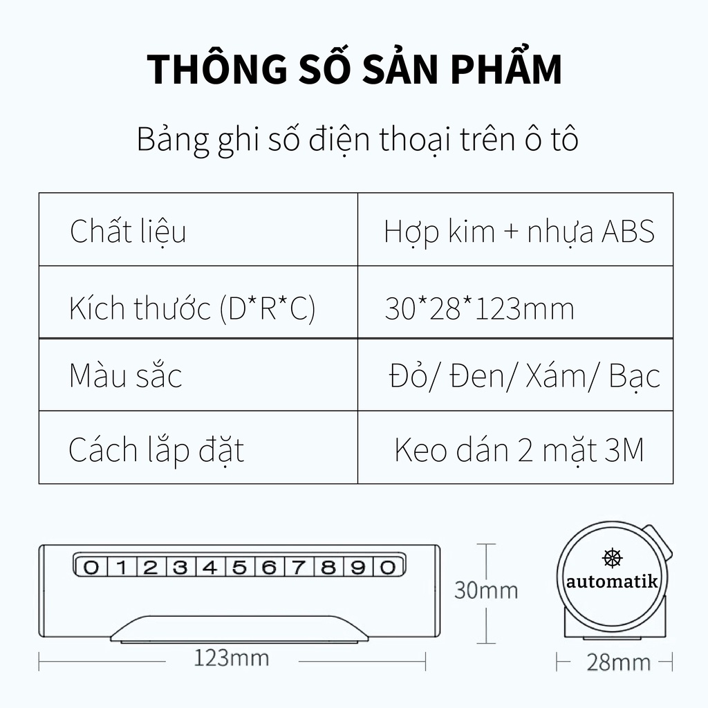 Bảng Ghi Số Điện Thoại Trên Xe Ô Tô, Xe Hơi, Bảng Sdt Gắn Trên Taplo Oto, Xoay Số, Trang Trí, Dễ Thương - Automatik