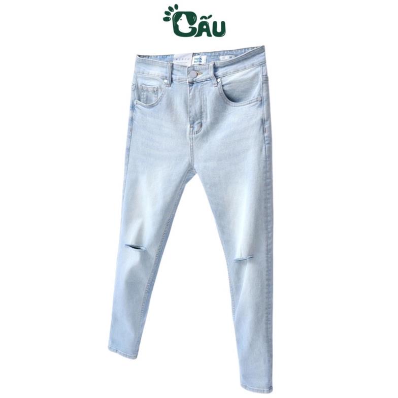 Quần jean nam rách Gấu 194 wass kiểu vải jeans cao cấp co dãn, dày dặn form slimfit - Xanh Rách Gối ! '
