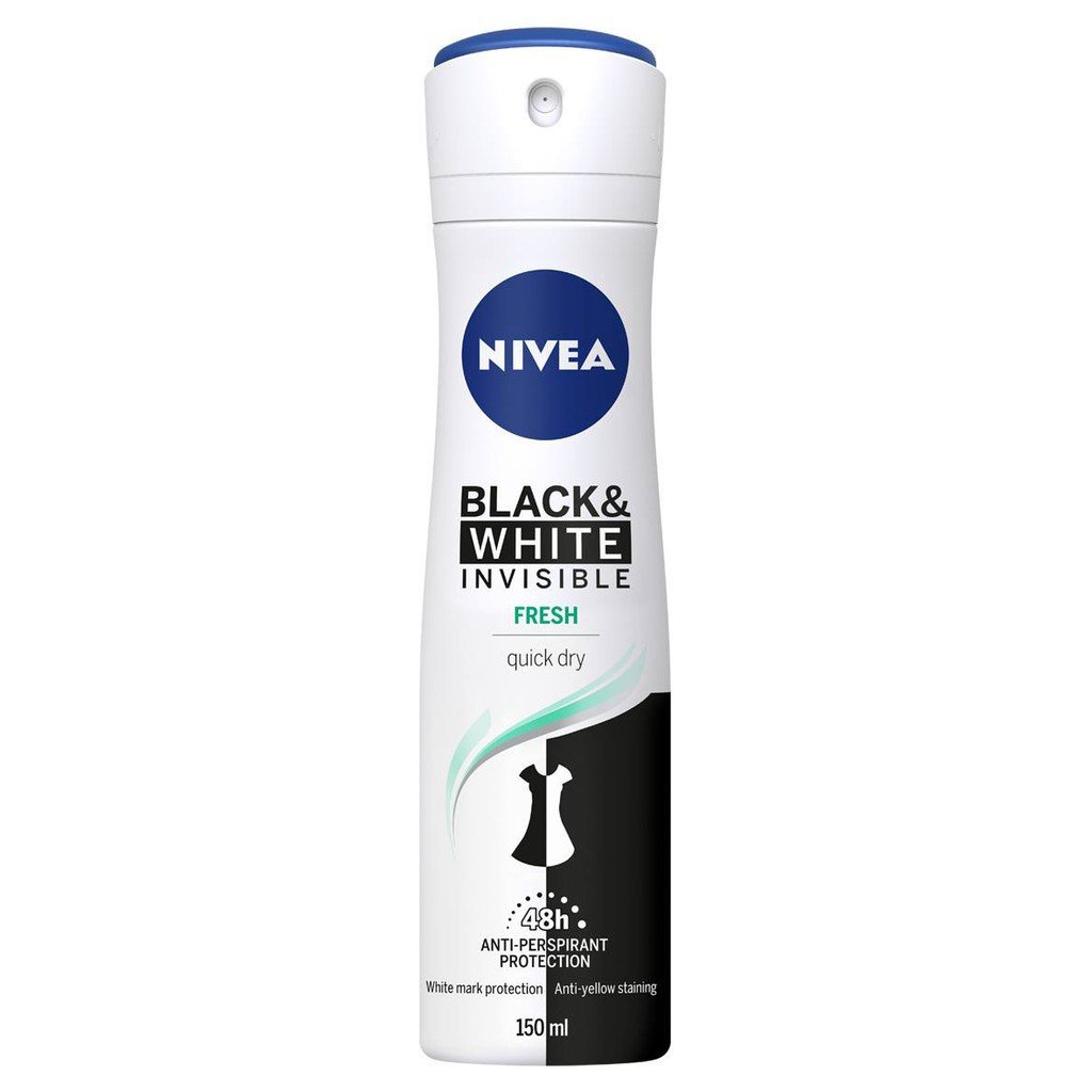 XỊT KHỬ MÙI NIVEA INVISIBLE FOR BLACK &amp; WHITE CHỐNG Ố VÀNG NỮ 150ML