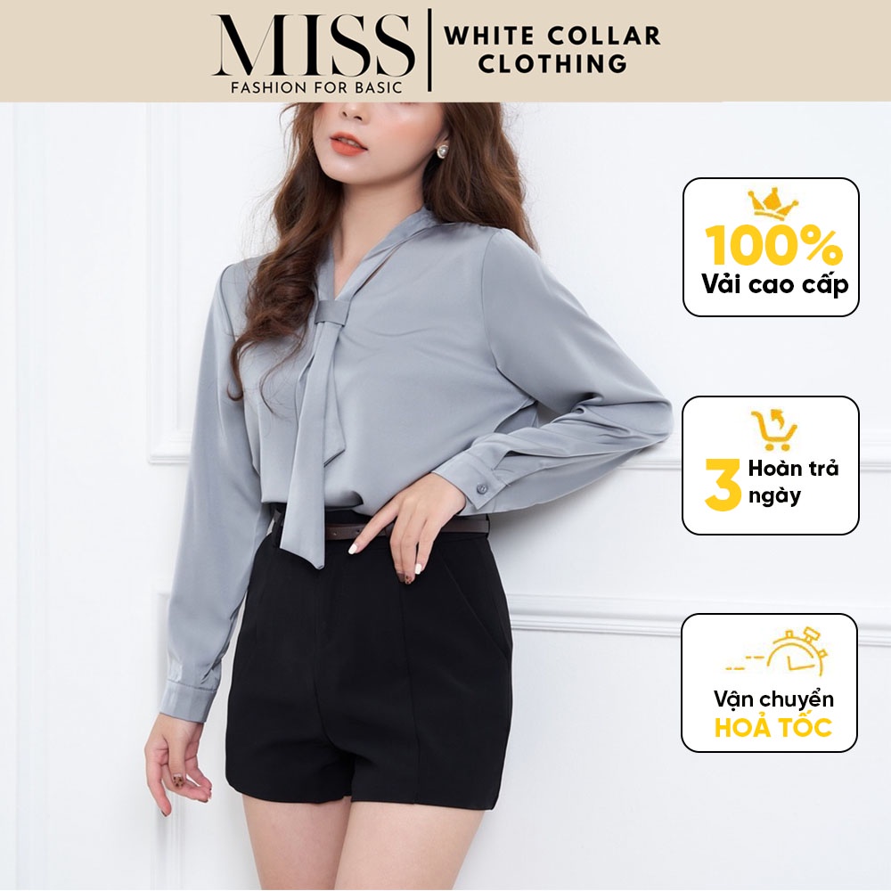Áo sơ mi lụa nữ, áo công sở dài tay form rộng vải cao cấp màu Trắng Ghi thời trang nữ MISS CLOTHINGS SM-03