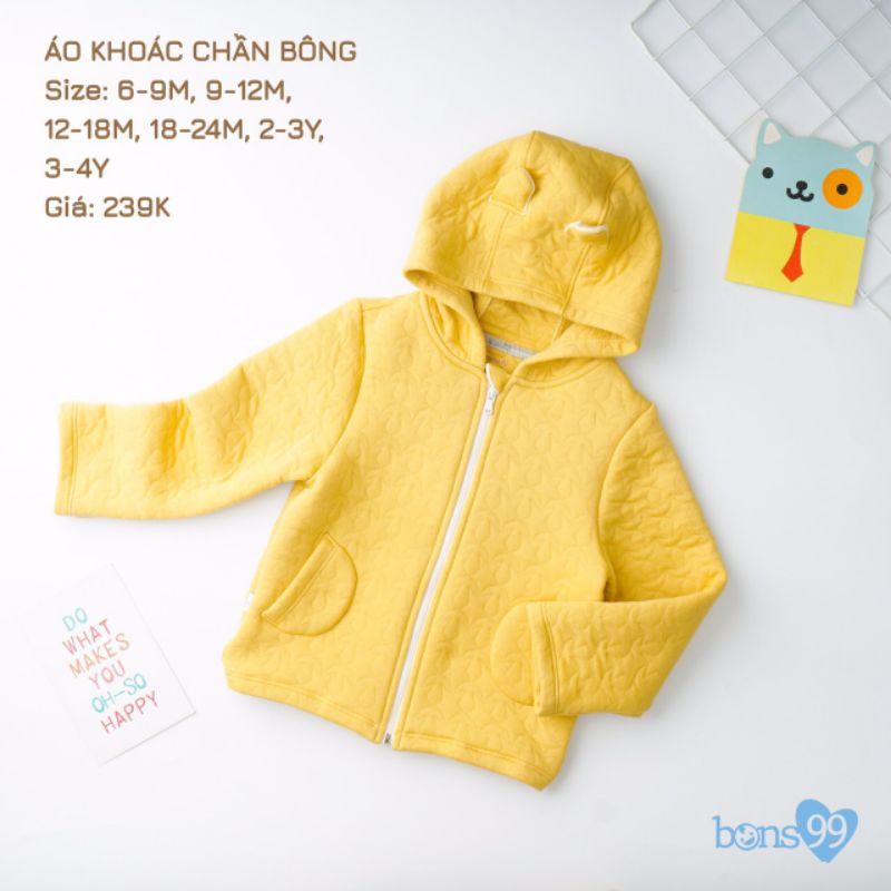 Bons99 - Áo khoác trần bông Bons99 chần bông ấm áp dày dặn cho bé trai bé gái 6-16kg