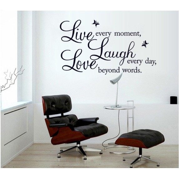 Decal trang trí Chữ Tiếng Anh LOVE LAUNGH LIVE a.h