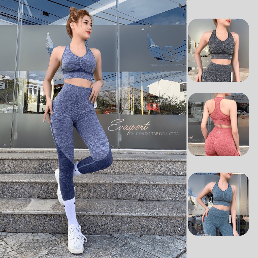 Set Đồ Tập Gym Yoga Aerobic Dệt Kim NAQIYABEI 2 Món Áo Bra Quần Legging Dài Chun Mông Sexy