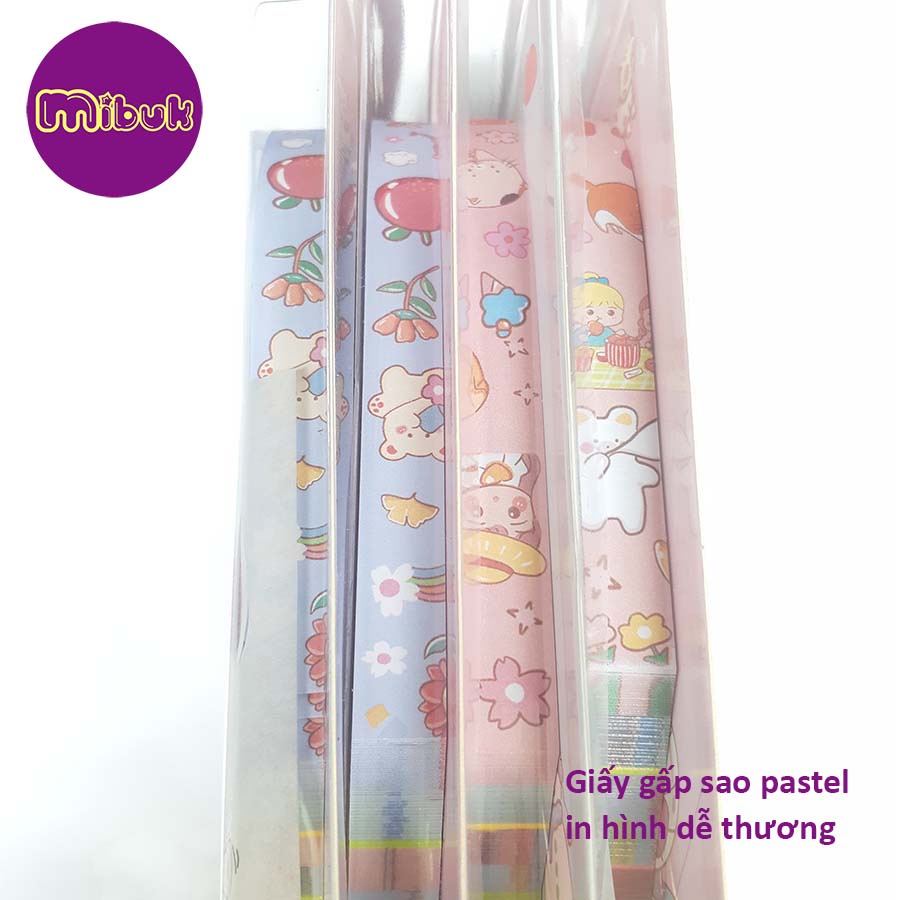 Giấy gấp sao in hình dễ thương màu pastel
