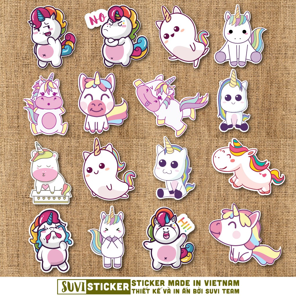 50 Sticker Unicorn chống nước sticker dán laptop, điện thoại, đàn guitar, mũ bảo hiểm, vali. MSP: A08