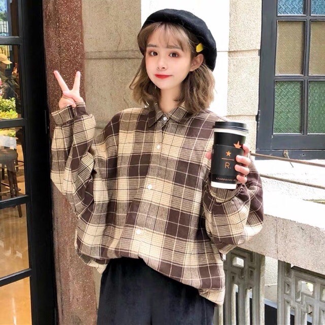 [Mã FAMAYWA giảm 10K đơn 50K] Áo Sơ Mi Nam Nữ Kẻ Tay Bồng 2 Nắp Túi Dáng Rộng Ullzang