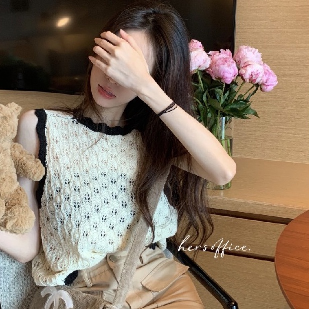 Áo Dệt Kim Sát Nách Dáng Rộng Phong Cách Retro