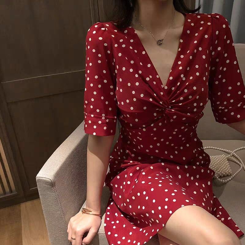 AMOI Đầm Hoa Phong Cách Retro Pháp Cổ Điển