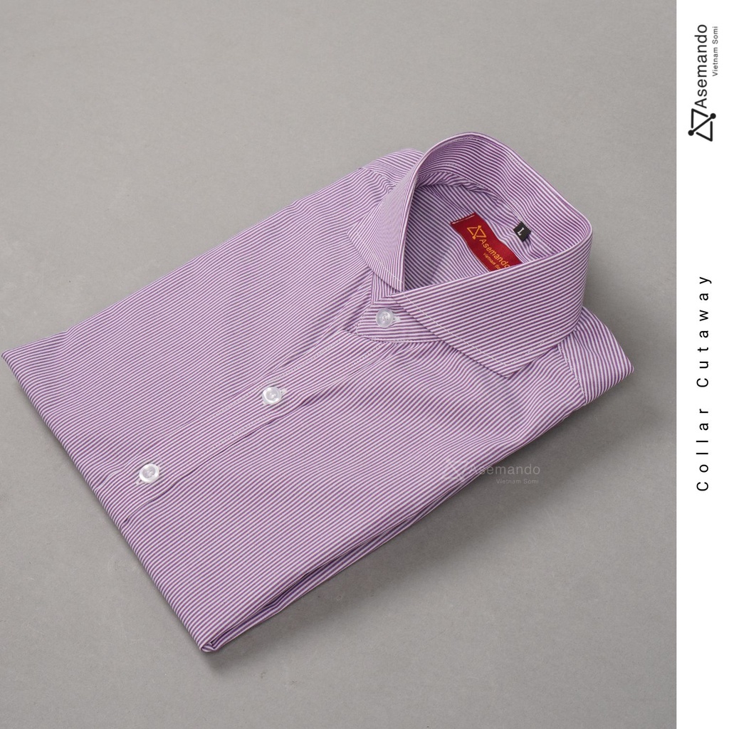 Sơ mi nam cổ cutaway kẻ sọc hồng tím dài tay Asemando không nhăn Sơ mi cổ điển chuẩn Sartorial