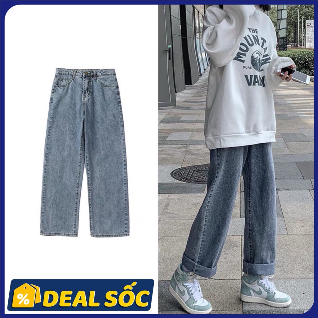 Quần jean ống rộng cạp cao ulzzang QJ68 Teencorner, quần bò nữ baggy ống đứng vải bò dày đẹp
