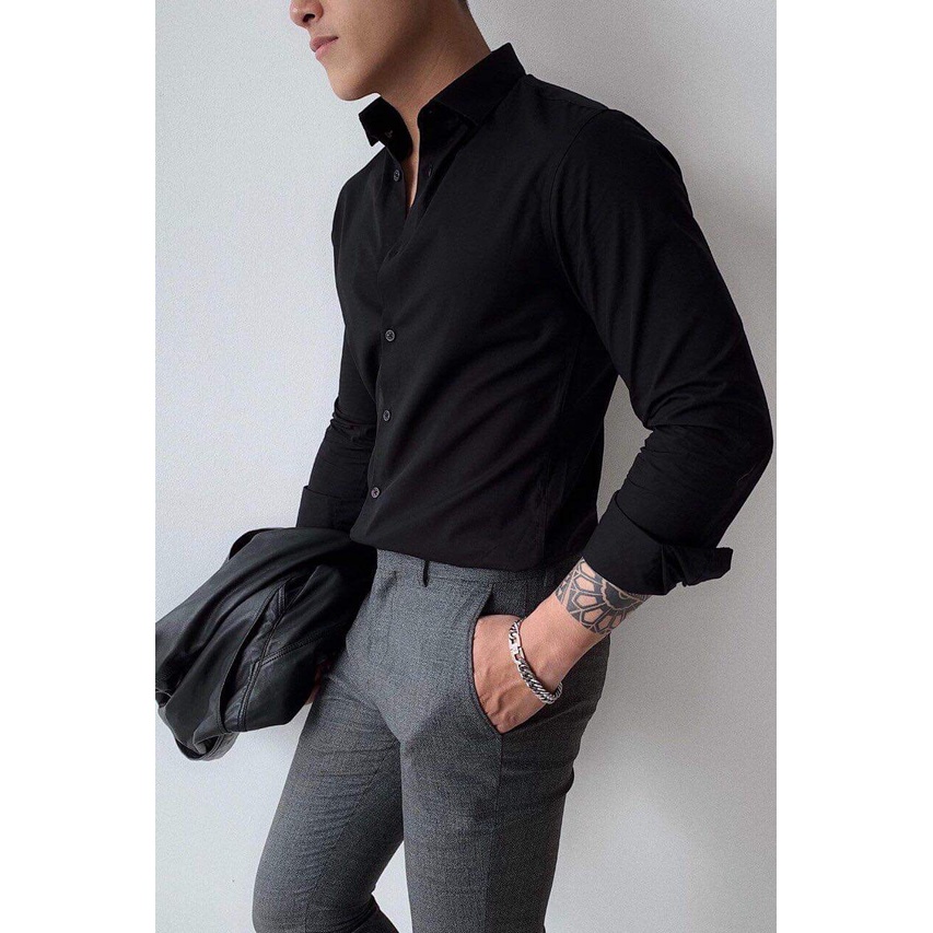 Sơ mi nam dài tay nam trắng đen chất vải cotton mềm mát D365-SM60