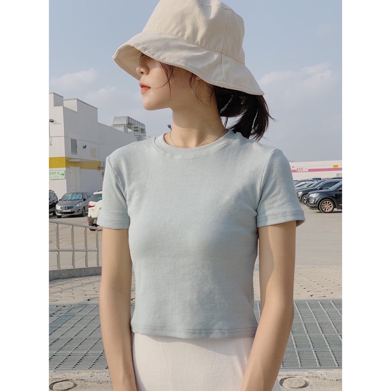 Áo Croptop Nữ Thun Gân Parso Ôm Ngắn Tay Cổ Tròn 9 Màu Pastel - Ảnh thật/ Có sẵn