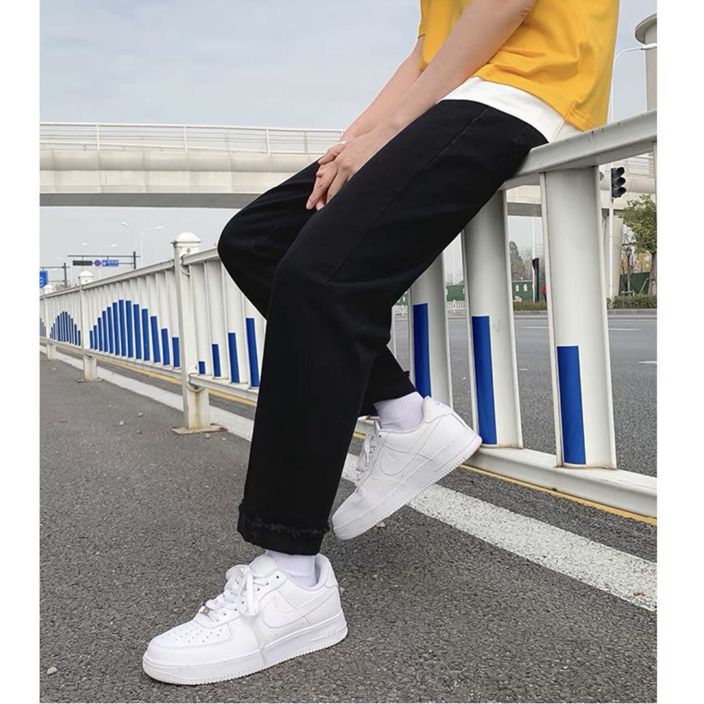 Quần jean nam ống rộng CẠP CAO, Quần bò nam ống suông mầu xanh dáng baggy xu hướng 2023 HELLOYOU