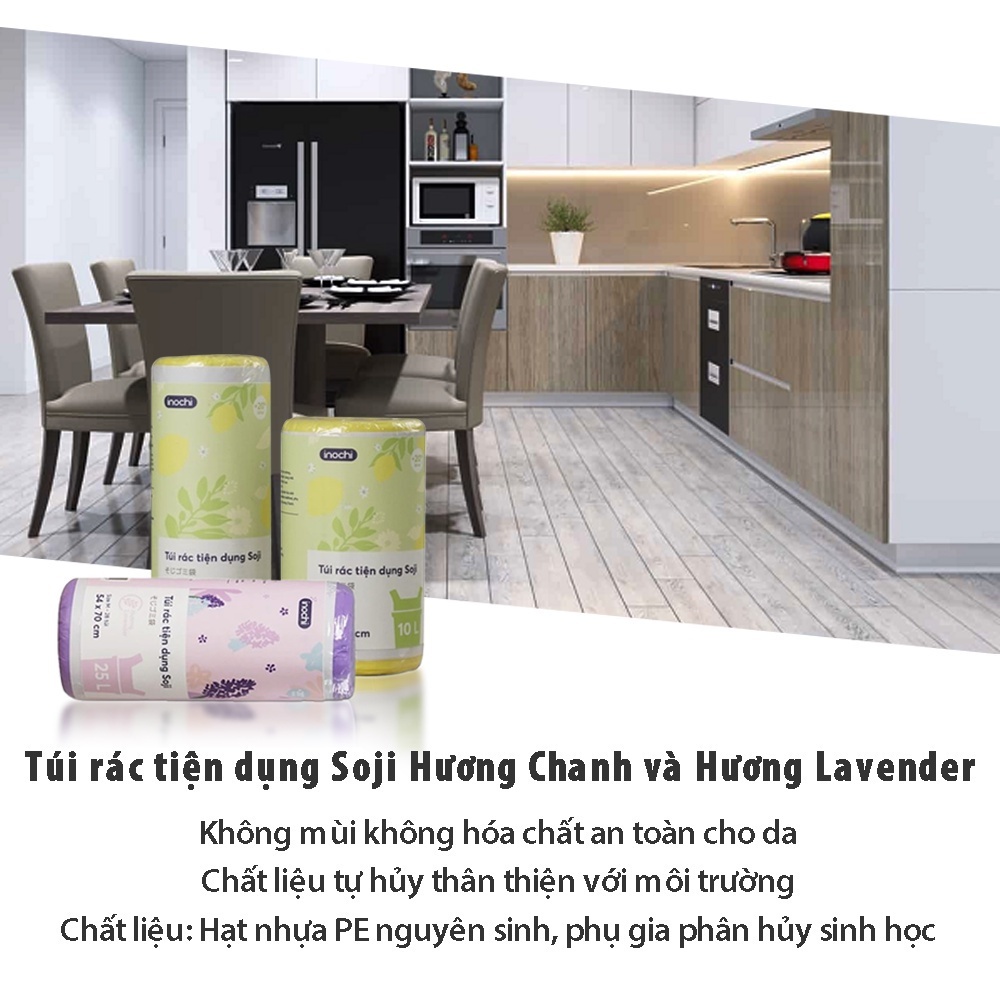 Túi Rác Tự Hủy Sinh Học Soji INOCHI Có Quai Xách, Bao Nilong Đựng Rác Có Hương Thơm 3 Size 10L-25L-50L