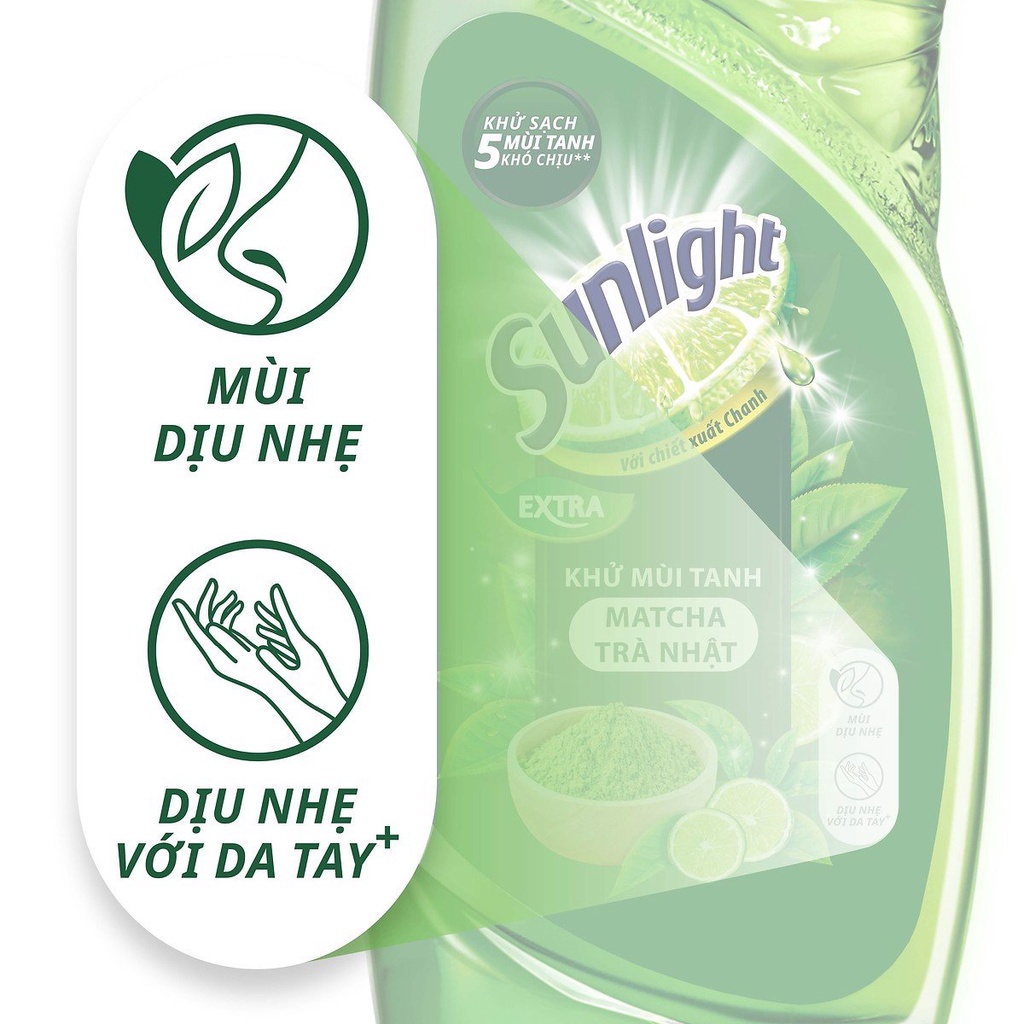 Nước rửa chén Sunlight Khử mùi tanh matcha trà nhât Chai 750g