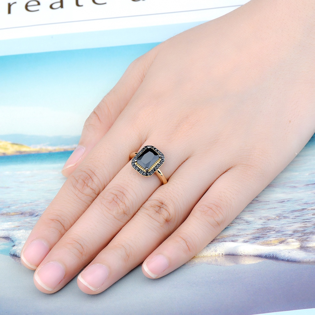 Nhẫn Mạ Vàng / Bạc 925 Đính Đá Tự Nhiên Màu Đen 2.6 Carats Thời Trang Cho Nữ