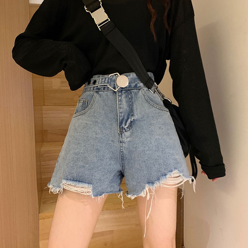 Quần Short Denim Lưng Cao Ống Rộng Phong Cách Hàn Quốc Mẫu Mới Dành Cho Nữ