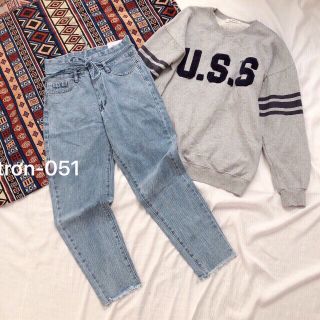 Quần slim baggy jeans cạp siêu cao lưng thắt nơ kèm ảnh thật
