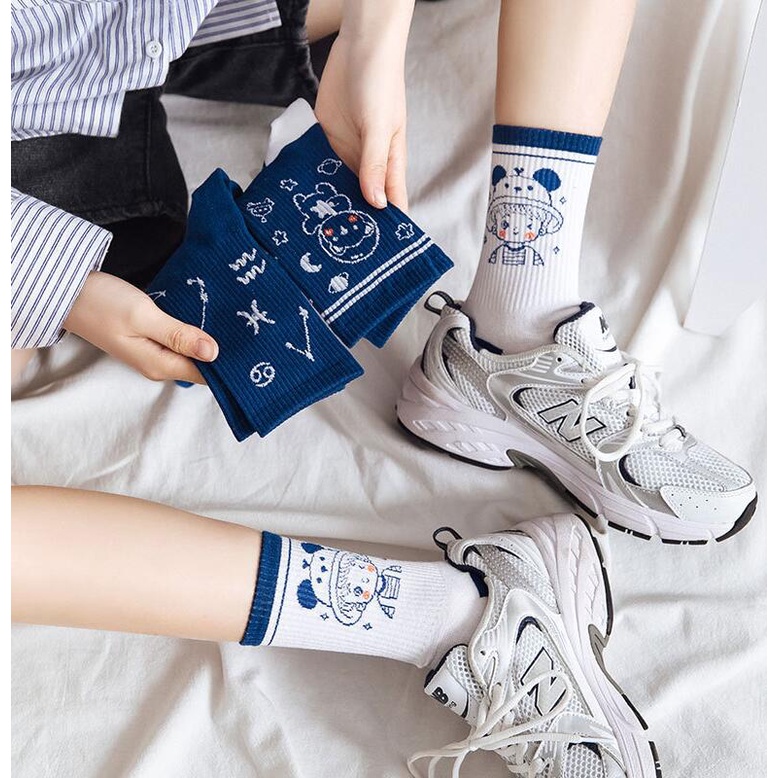 WAFNHA D462 Vớ cotton in Họa Tiết Hoạt Hình Ngộ Nghĩnh Dành Cho Nữ