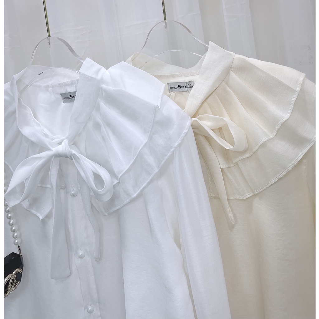 [HÀNG MỚI]  Áo sơ mi tơ bèo cổ nơ xếp ly siêu xinh