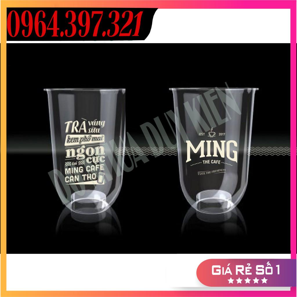 SỈ  50 cốc nhựa chữ U 700ml Có Nắp Cầu - cốc đáy tròn, cốc bầu, cốc Q, cốc chữ U đựng trà sữa 700ml 