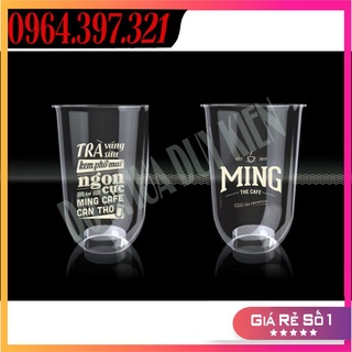 SỈ  50 cốc nhựa chữ U 700ml Có Nắp Cầu - cốc đáy tròn, cốc bầu, cốc Q, cốc chữ U đựng trà sữa 700ml có nắp cầu