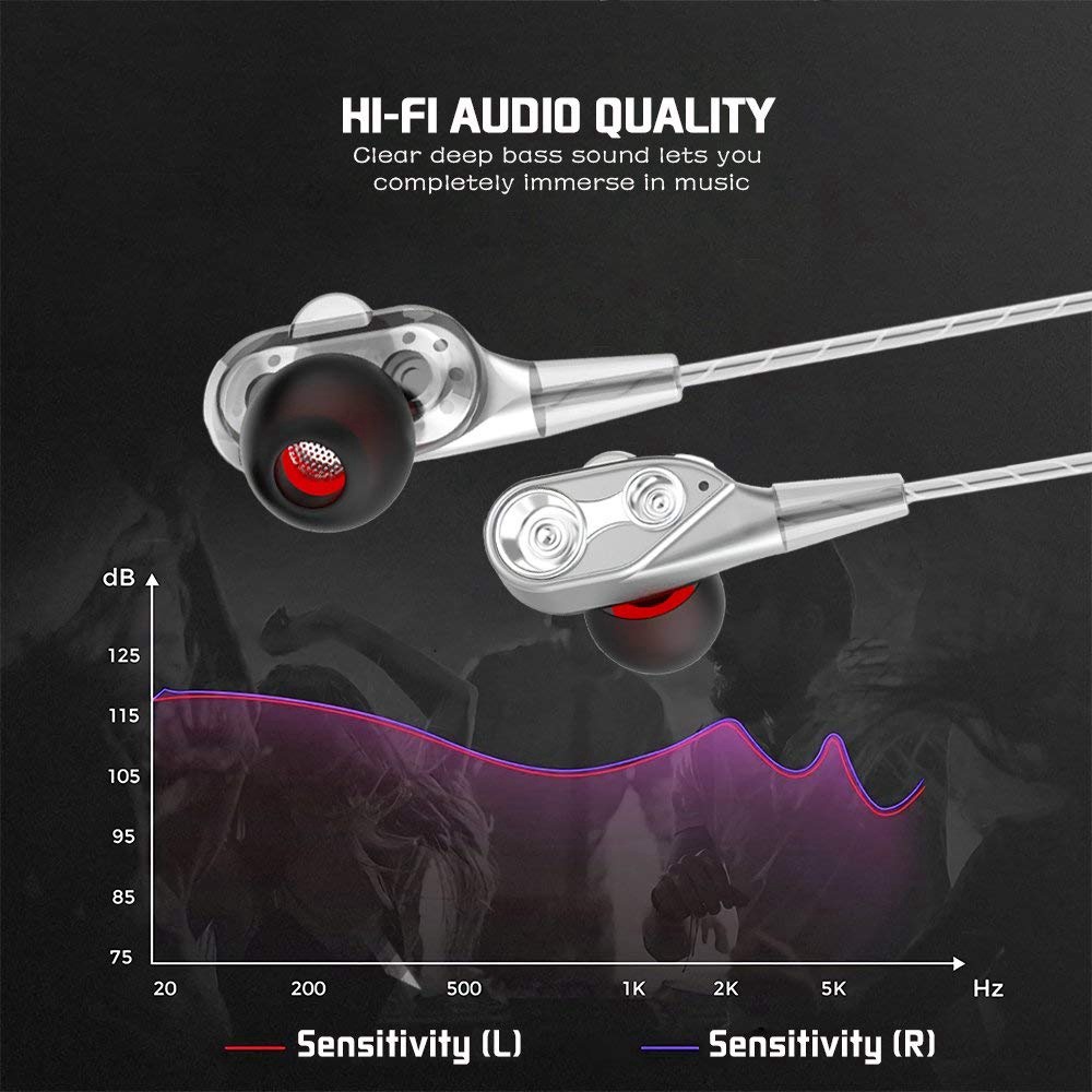 Tai nghe in-ear loa siêu trầm 4D có dây / loa trầm kép với tai nghe thể thao micrô / giao diện 3,5 mm / giảm tiếng ồn