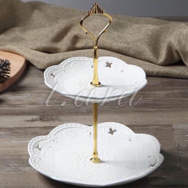 Đĩa 2 tầng bằng sứ vuông - tròn