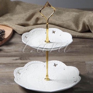 Đĩa 2 tầng bằng sứ vuông - tròn