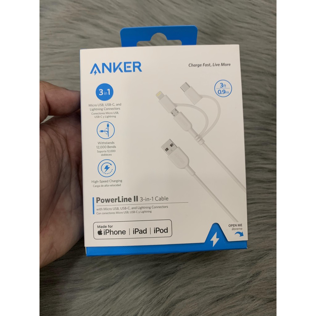 Cáp AnKer Đa Năng 3 Đầu -  A8436